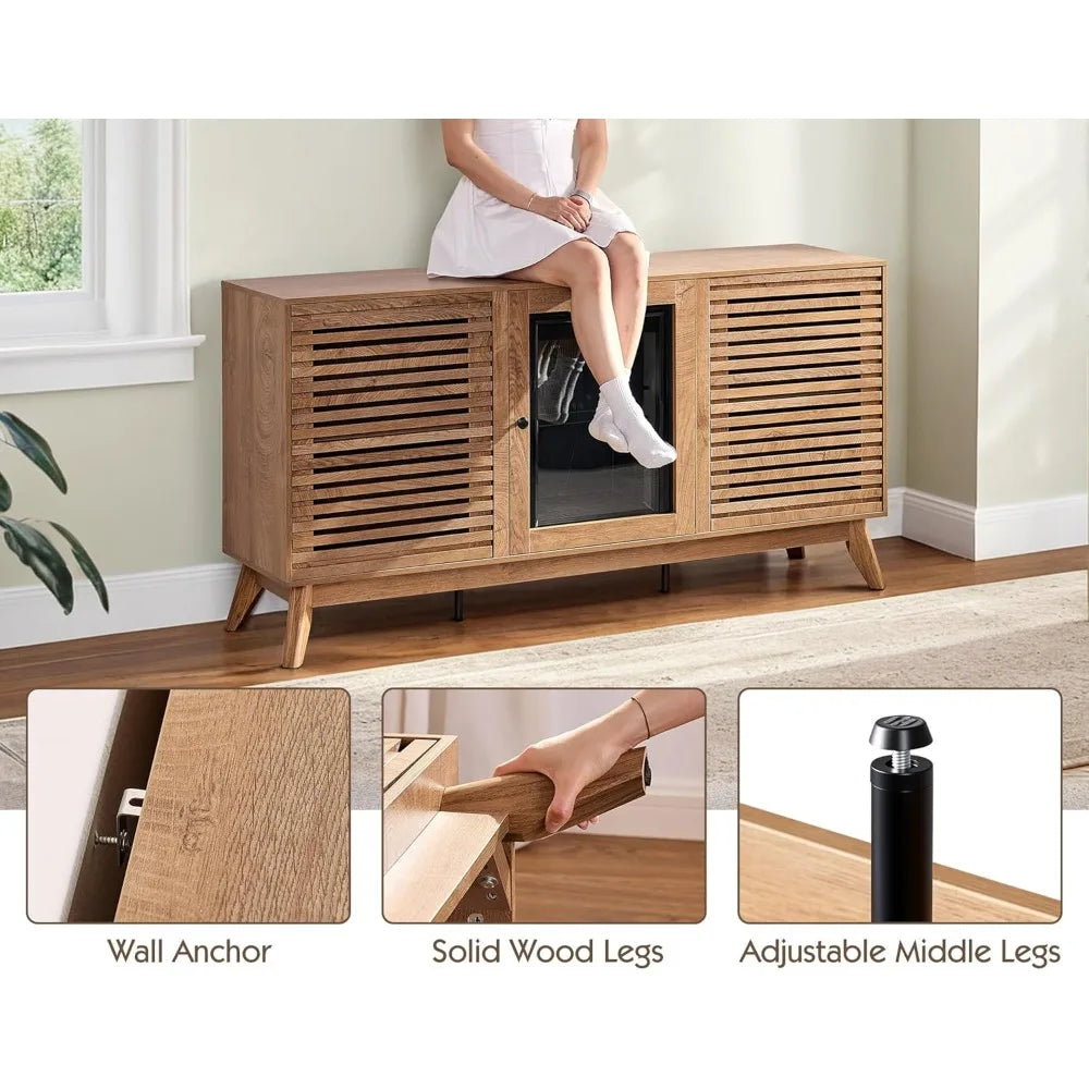 60" coffe bar cabinet with built-in beverage refrigerator– wine bar with 24 cans mini fridge and sideboard buffet cabinet