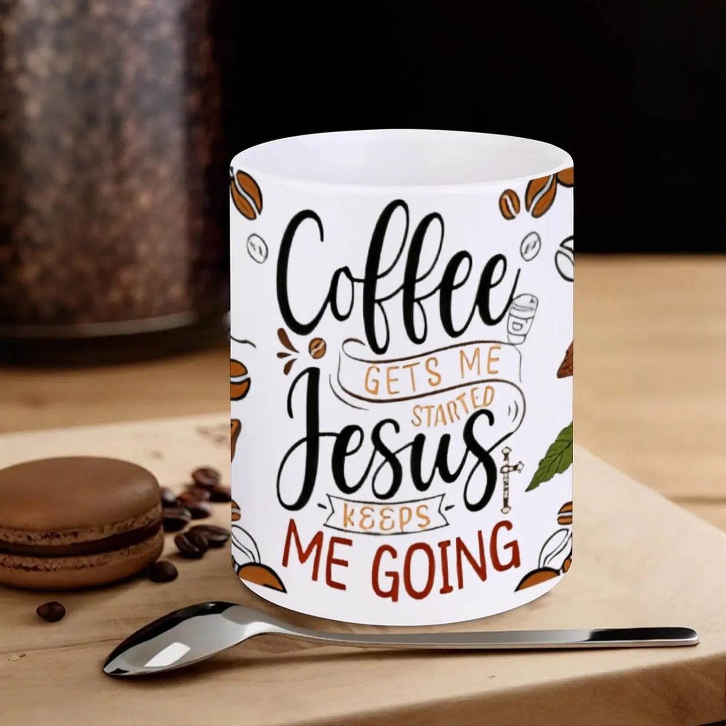 Coffee Gets Me Started Jesus Keeps Me Going Cute Glass Cup, 11oz Cute Mug - Loft&Timber
