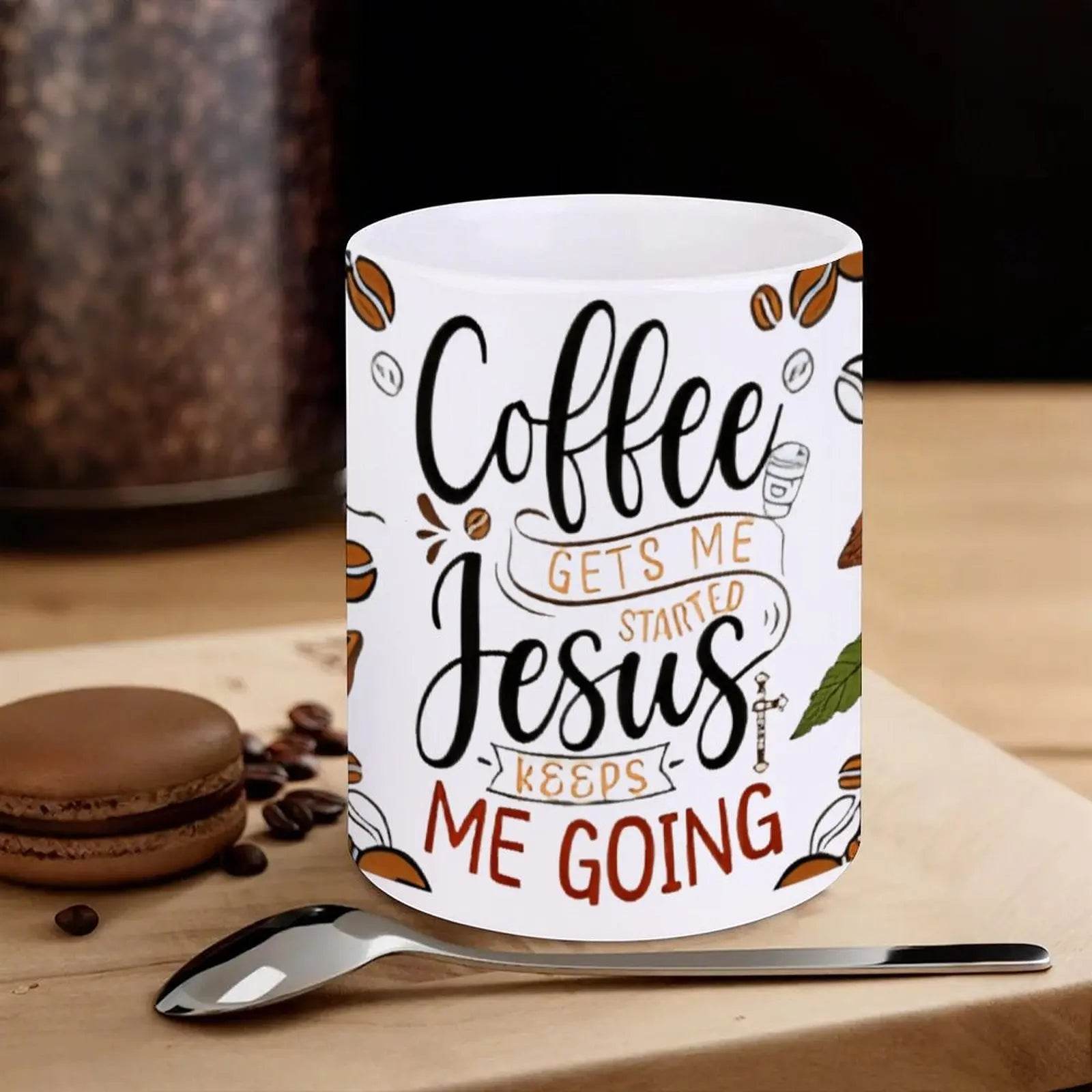 Coffee Gets Me Started Jesus Keeps Me Going Cute Glass Cup, 11oz Cute Mug - Loft&Timber