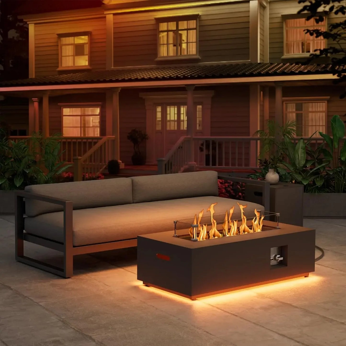 48" Stone-Look Propane Fire Pit with Round Burner - Loft&Timber