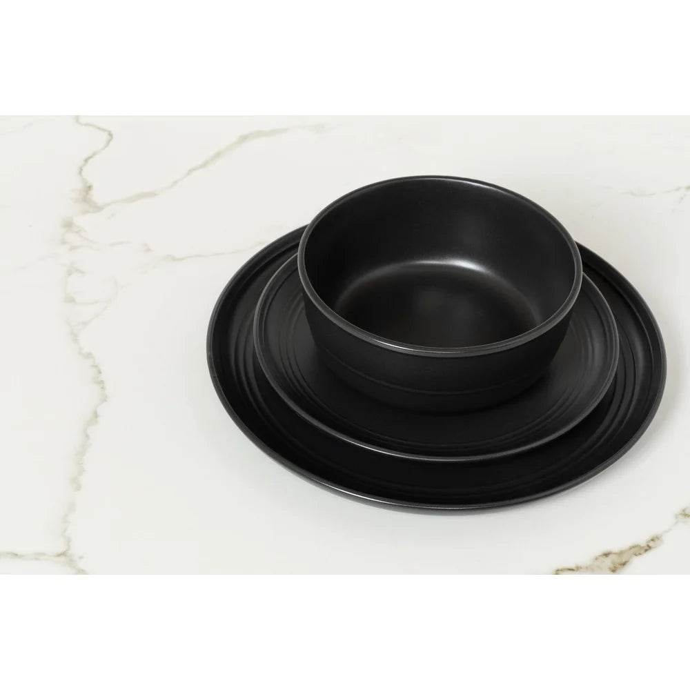 Set of 6 Matte Black Round Stoneware Salad Plates - Loft&Timber
