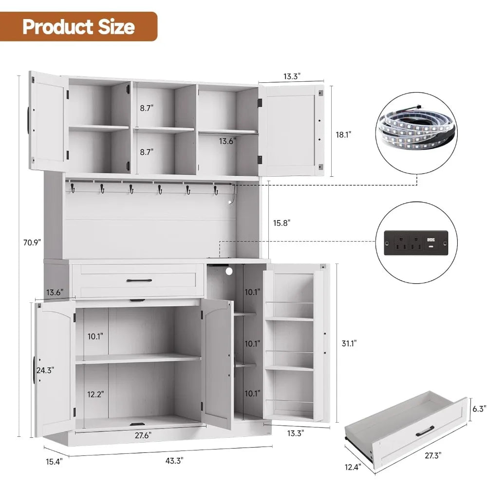 71" Pantry Cabinet With LED Light & Outlet - Loft&Timber