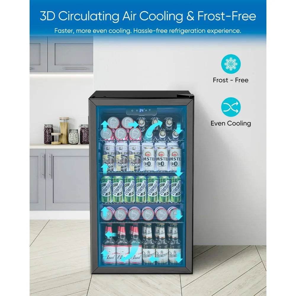3.2 Cu.Ft Mini Fridge with Glass Door - 126 Can Beverage Refrigerator Cooler - Loft&Timber