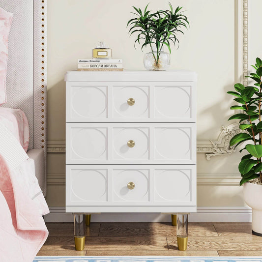 Tribesigns 3-Drawer Nightstand Tall White and Gold - Loft&Timber