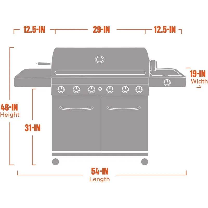 6+1 Burner Gas Grill, Stainless Steel Cabinet Style with Side Burner & Rotisserie - Loft&Timber