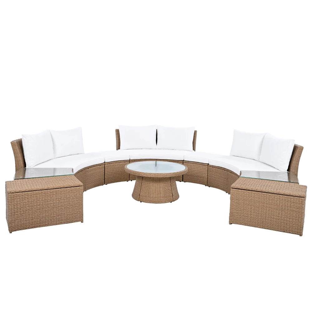 10-Piece Outdoor Sectional Rattan Sofa Set, White - Loft&Timber