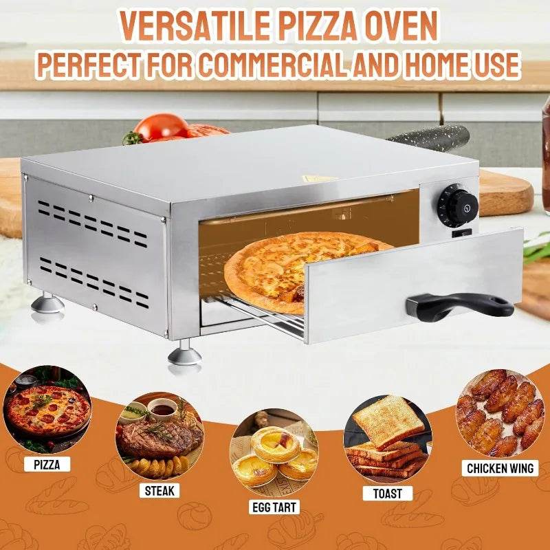Electric Countertop Pizza Oven, Commercial Indoor Pizza Oven Stainless Steel 1100W with Removable Crumb Tray - Loft&Timber