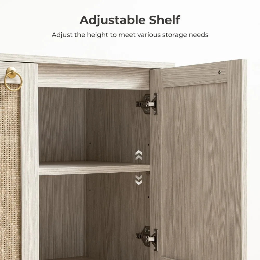 55" 4 Door Rattan Sideboard Buffet Cabinet with Open Storage - Loft&Timber