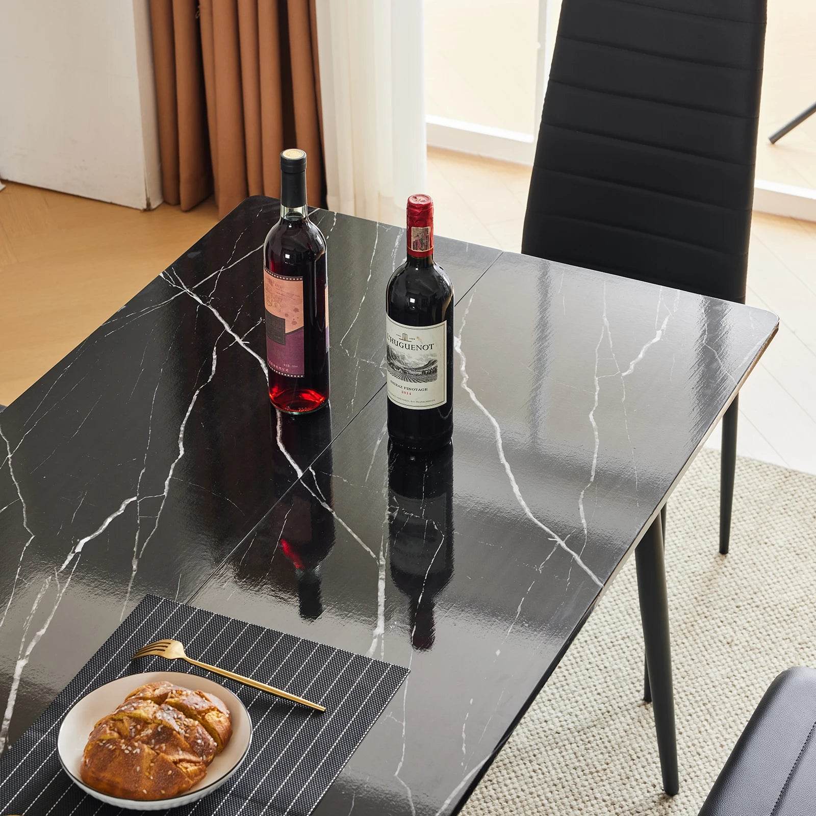 Rectangular table with arc MDF Black tabletop splicing PVC marble surface 140*76*76cm - Loft&Timber