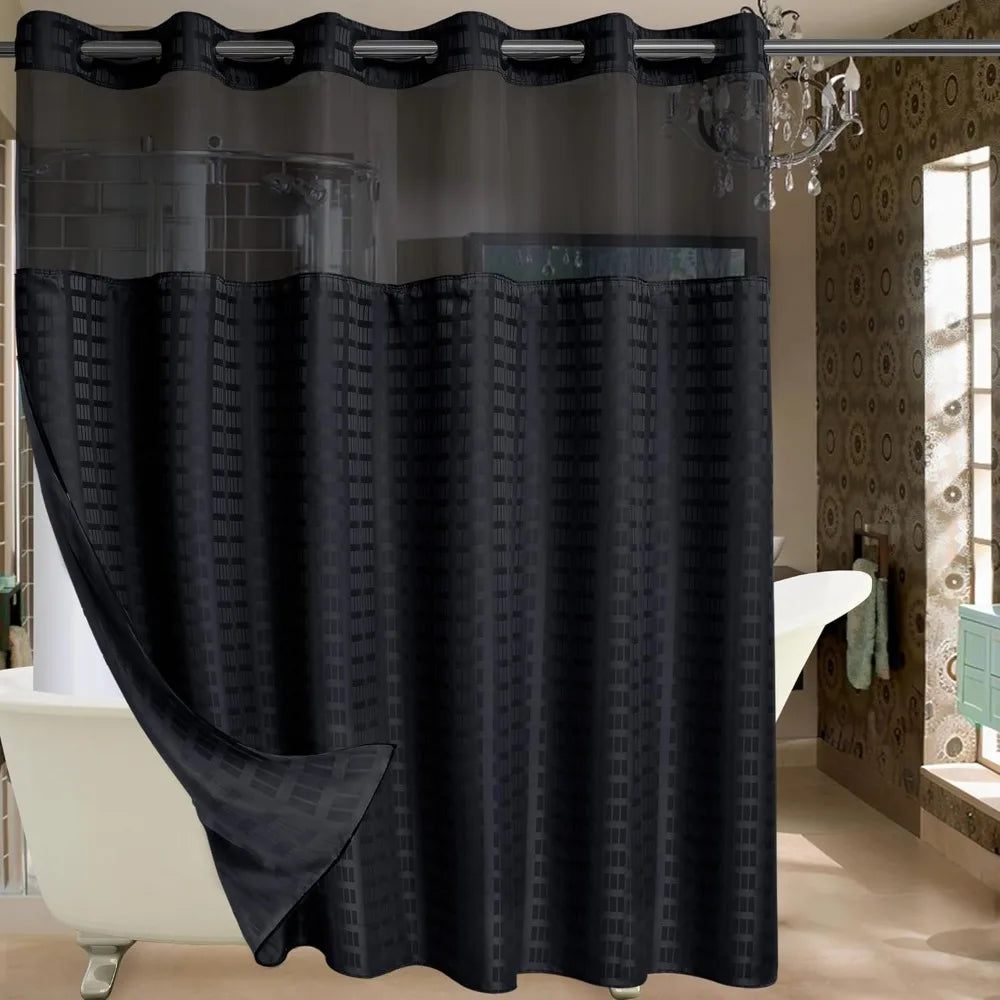 extra wide no hook shower curtain with snap in liner set, 108" x 74" hotel luxury black shower curtains
