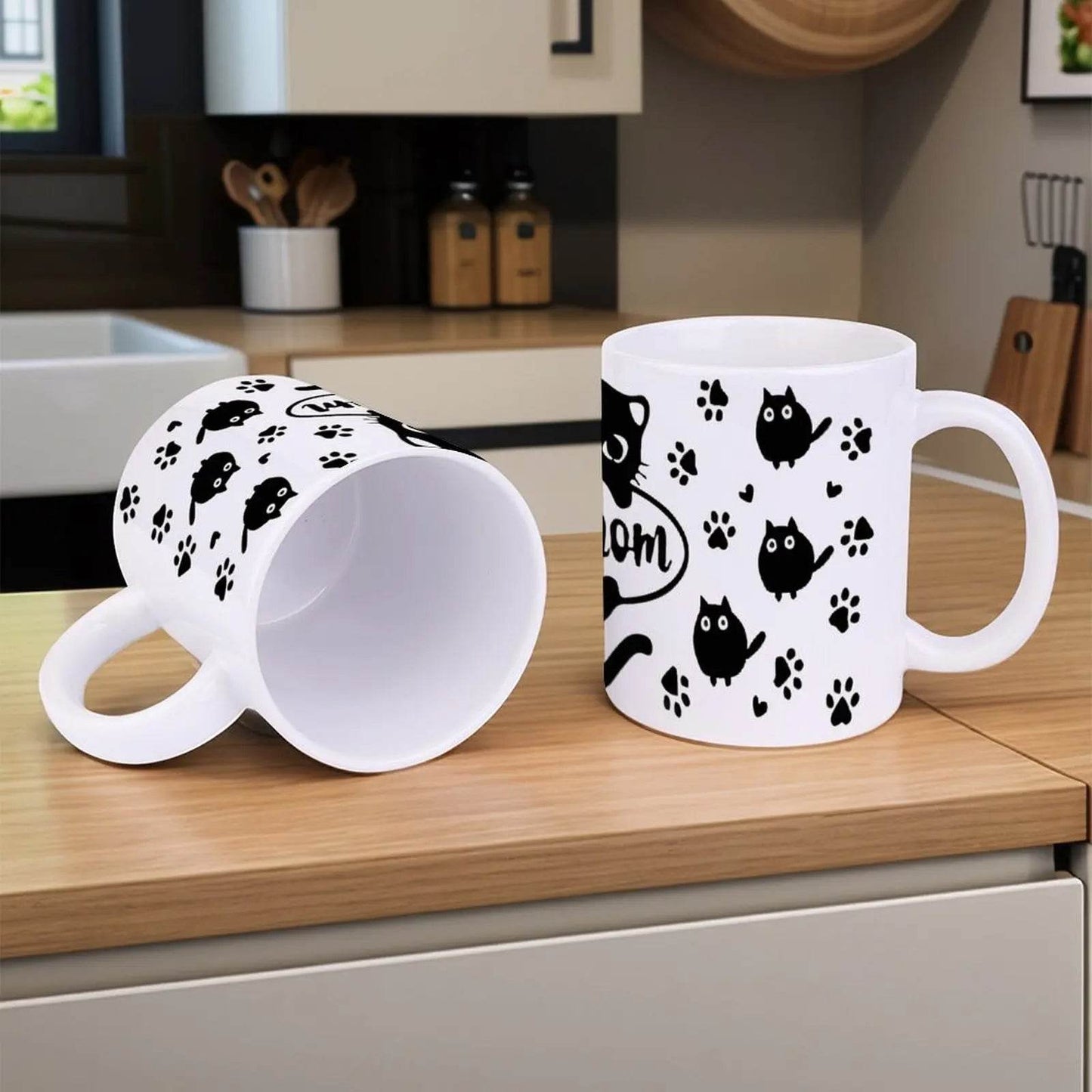 Image Of A Cat Mom Surrounded By Paw Prints Mug, 11oz Cute Mug - Loft&Timber