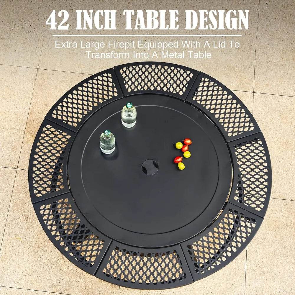 42 Inch Fire Pit with 2 Grills, Large Outdoor Firepits for Outside, Wood Burning Fireplace, 3-in-1 Ro - Loft&Timber
