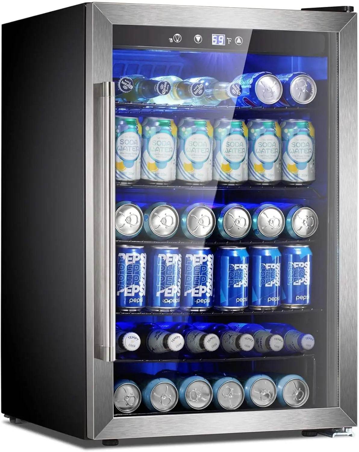 4.5 Cu.ft Beverage Refrigerator and Cooler, 145 Can Mini Fridge Glass Door,Digital Temperature Display - Loft&Timber