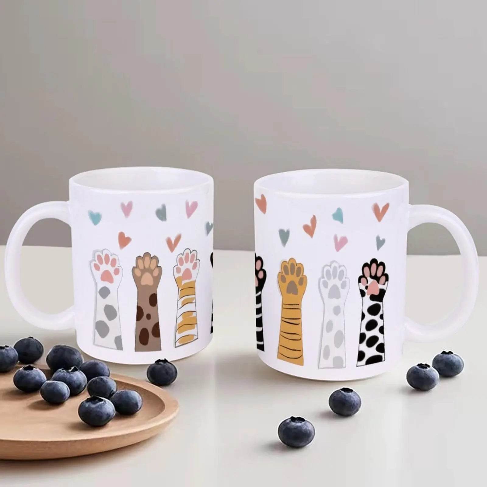 Four Paw Prints With Hearts In The Background Coffee Cup, 330ml Mug - Loft&Timber