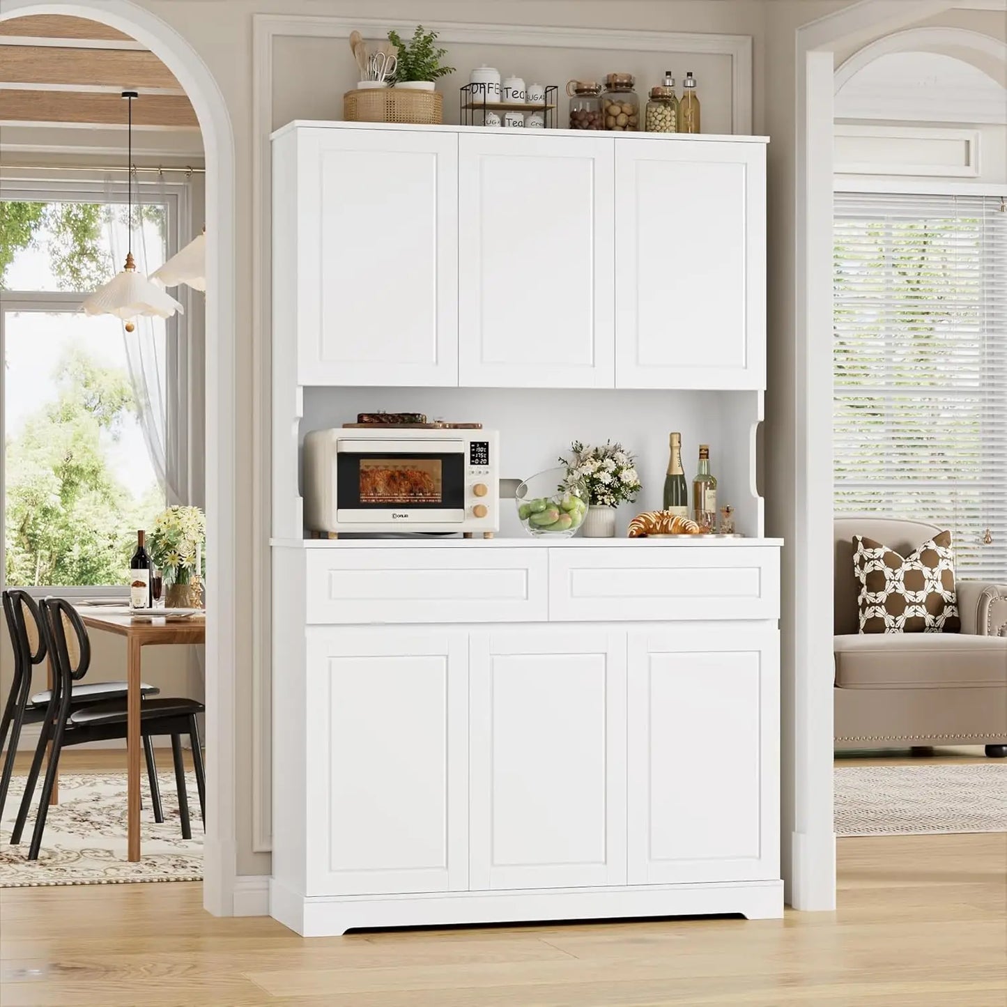 74" Pantry Cabinet, Tall Pantry with 6 Doors and 2 Drawers - Loft&Timber