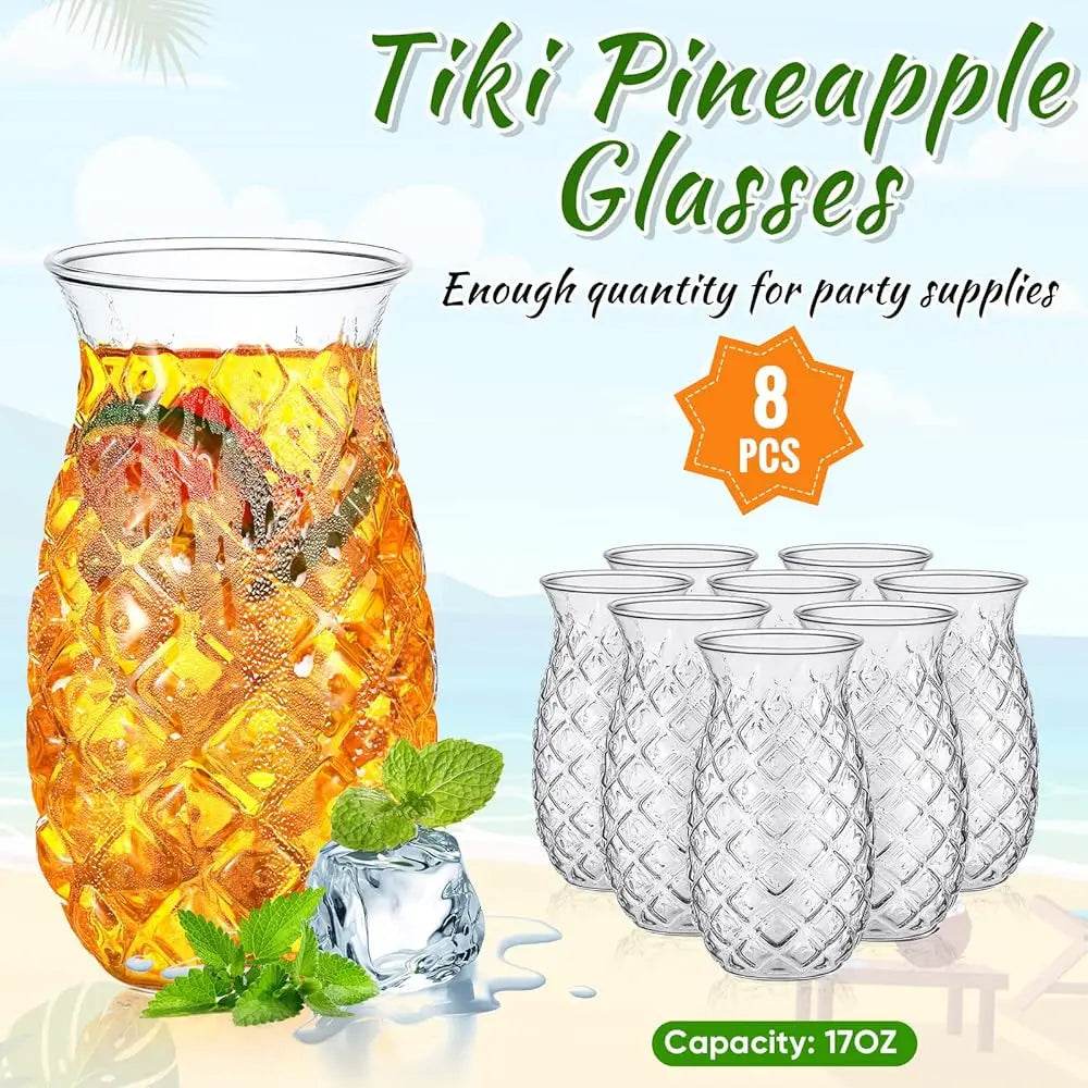 Set Of 8 Tiki Pineapple Glasses 17 Oz Retro Relief Cups - Loft&Timber