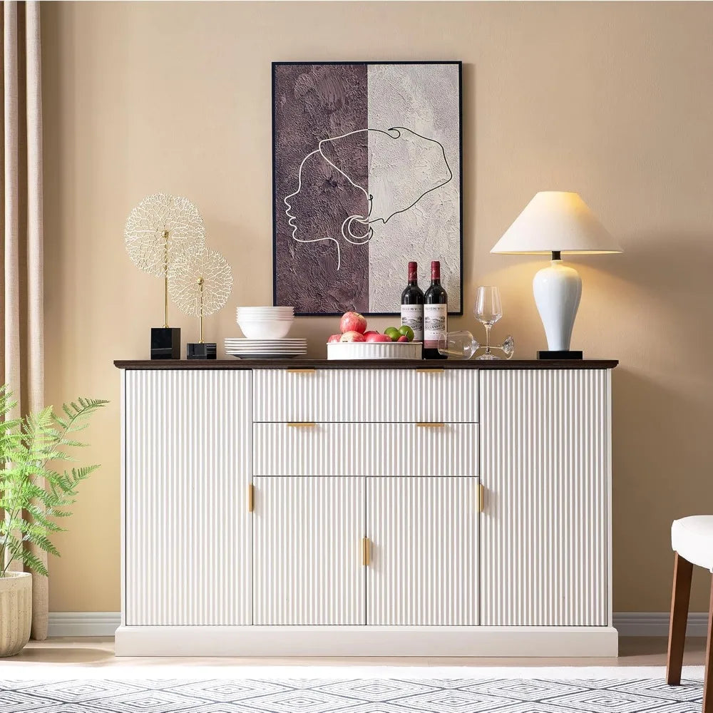 58" White Fluted Buffet Cabinet with Storage - Loft&Timber