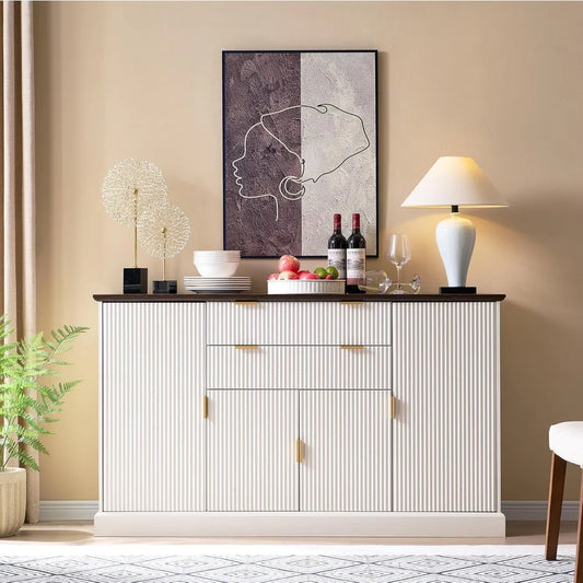 58" White Fluted Buffet Cabinet with Storage - Loft&Timber