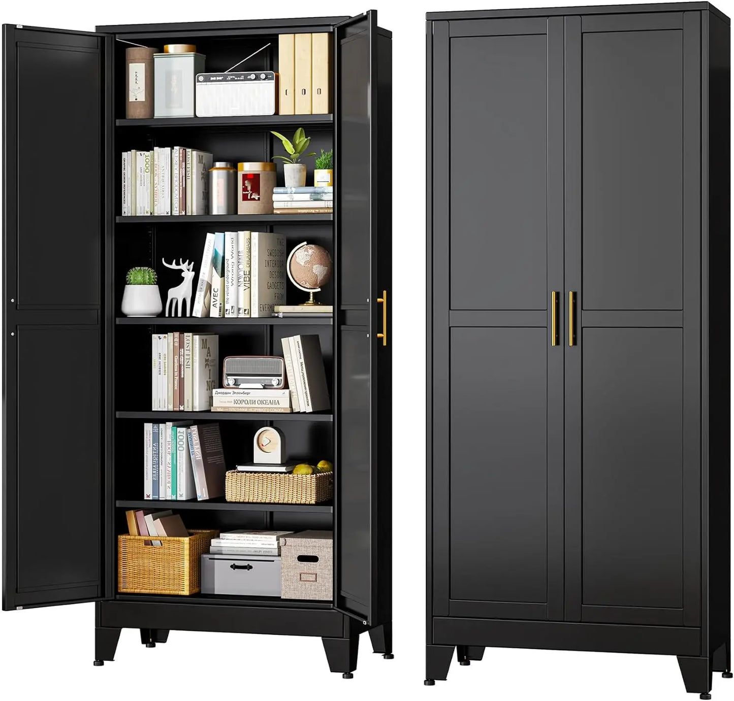 Black Metal Storage Cabinet,75" Steel Pantry - Loft&Timber