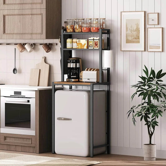 Bakers Rack with Mini Fridge Shelf, 3-Tier Microwave Stand, Coffee Bar Station with Paper Holder - Loft&Timber