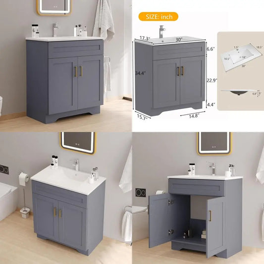 Compact 24-36 inch bathroom vanities with sink and storage drawers