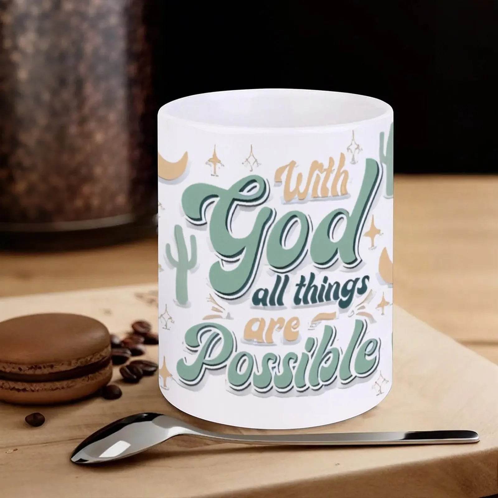 With God All Things Are Possible Ceramic Coffee Mug Bible Verse Water Bottles, 330ml Cups - Loft&Timber