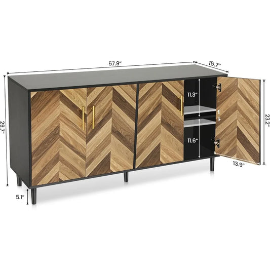 Modern Sideboard Buffet Cabinet 58" with 4 Doors - Loft&Timber