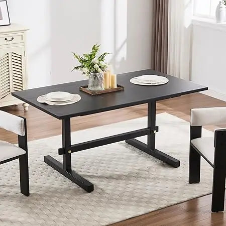 63" Farmhouse Dining Table for 4-6 People, Rectangular Wood Dinner Table - Loft&Timber
