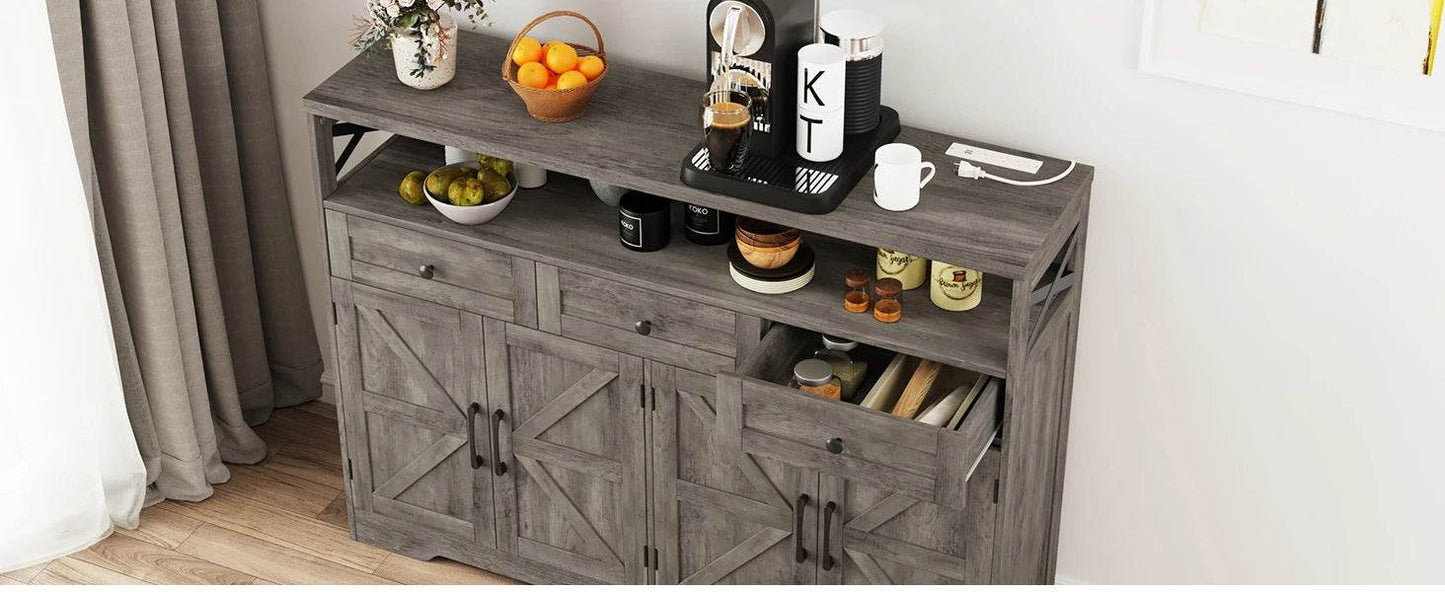 Vabches Sideboard Buffet Cabinet with Drawers & Charging Station - Loft&Timber