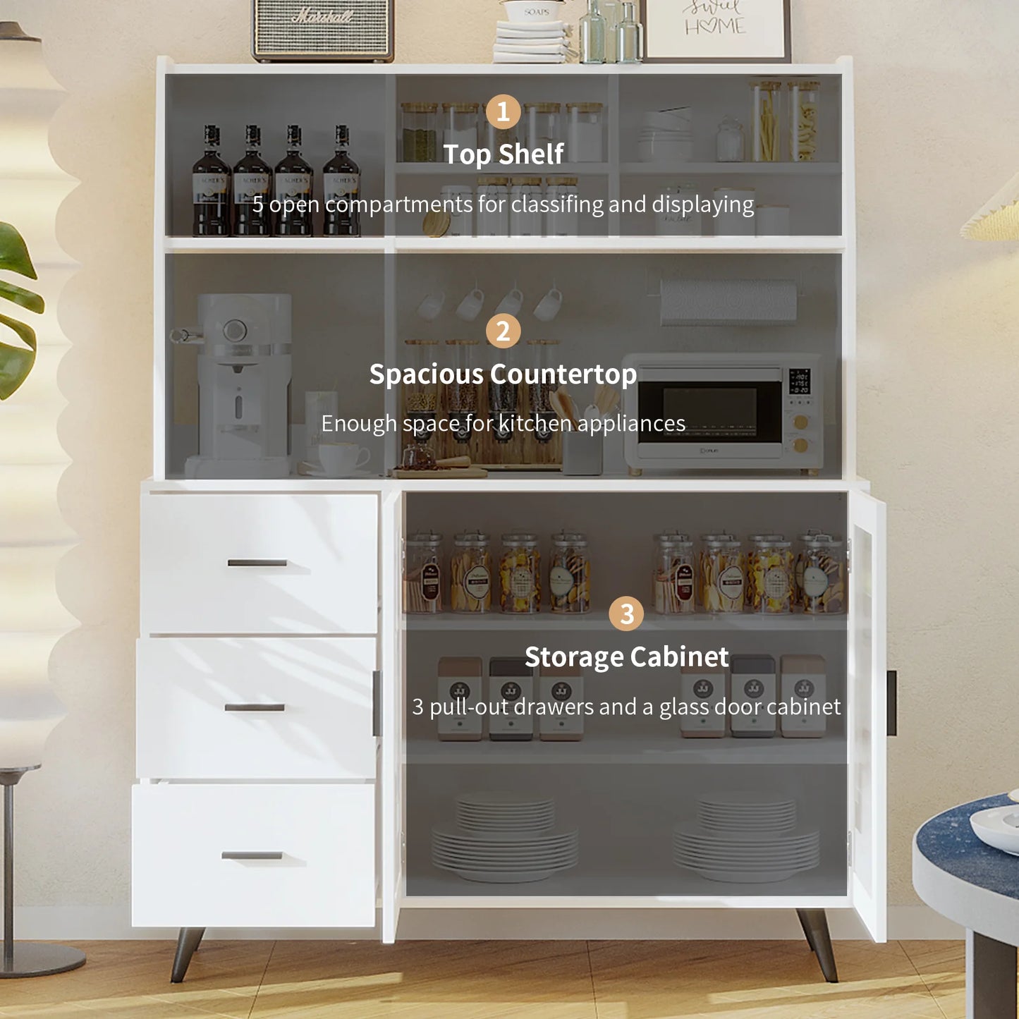 47" VOWNER Freestanding Hutch Storage Cabinet - Loft&Timber
