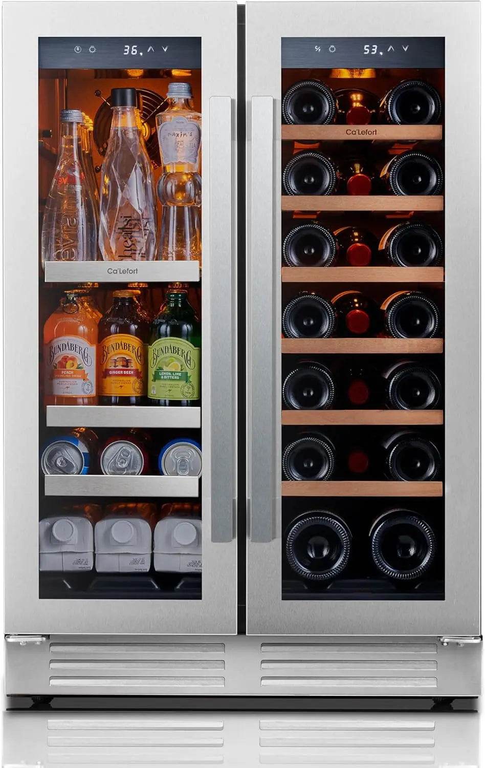 24 Inch Dual Zone Wine & Beverage Refrigerator – 60-Can & 20-Bottle Capacity, 36-72°F Cooling, 3 LED Lights & Glass Door