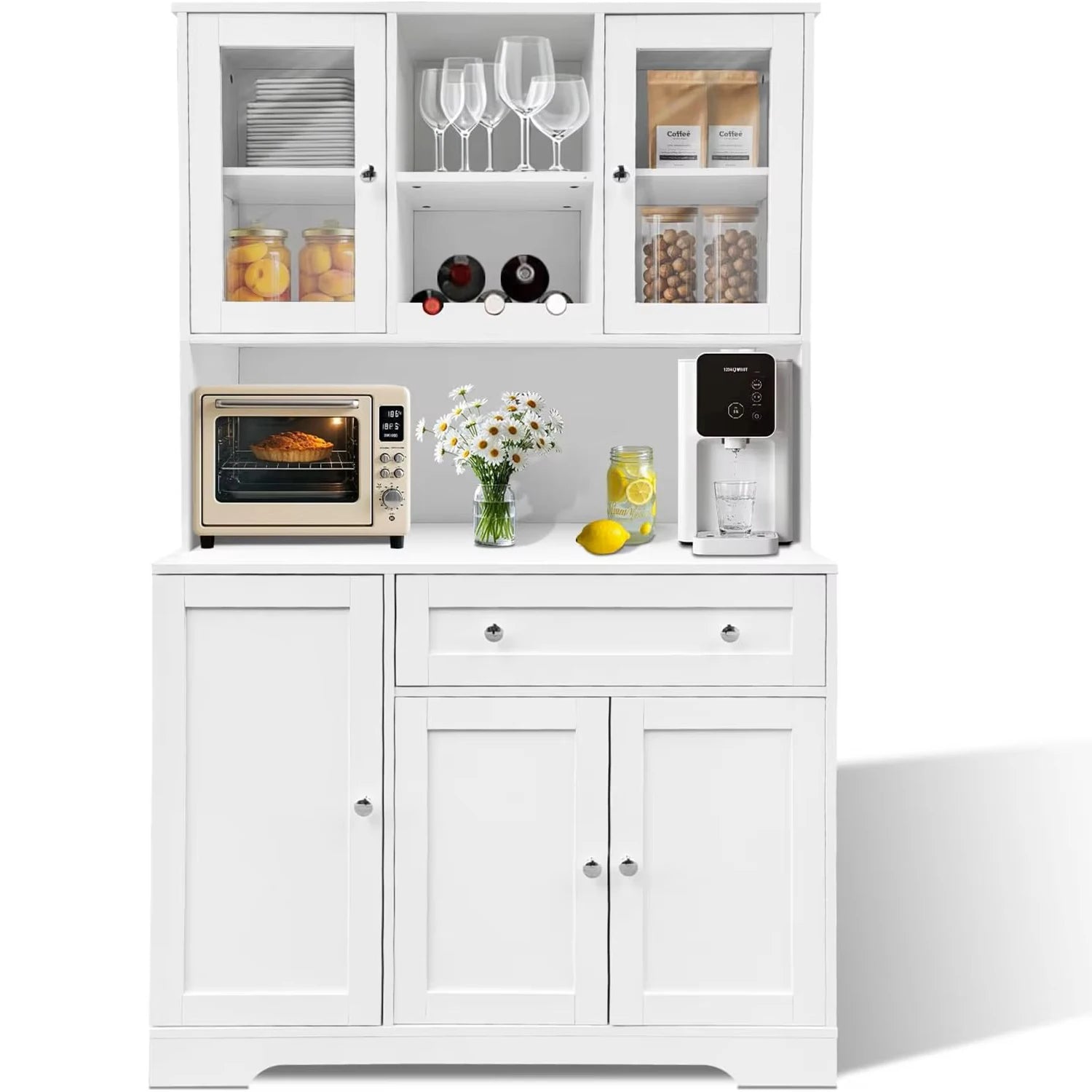 48" High Kitchen Pantry Storage Cabinet with Glass Doors and Shelves - Loft&Timber