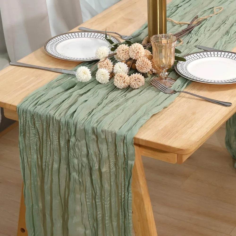 8 Pack Sage Green Cheesecloth Table Runners - Loft&Timber