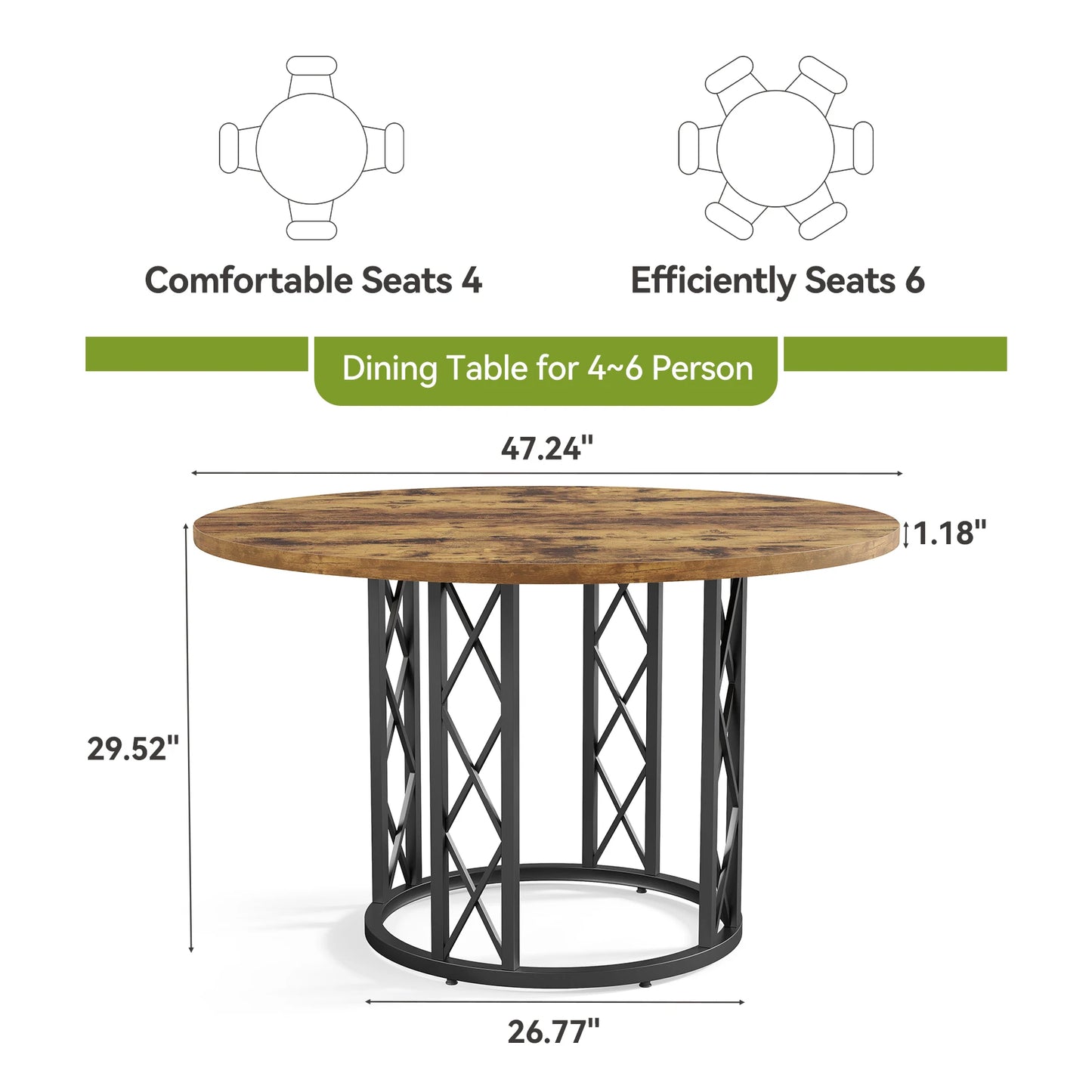 Tribesigns Round Dining Table for 4-6 People, 47" - Loft&Timber