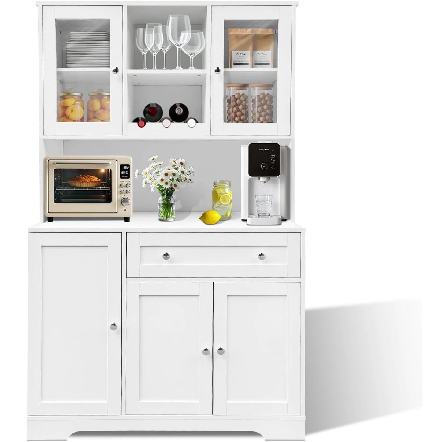 48" High Kitchen Pantry Storage Cabinet with Glass Doors and Shelves - Loft&Timber