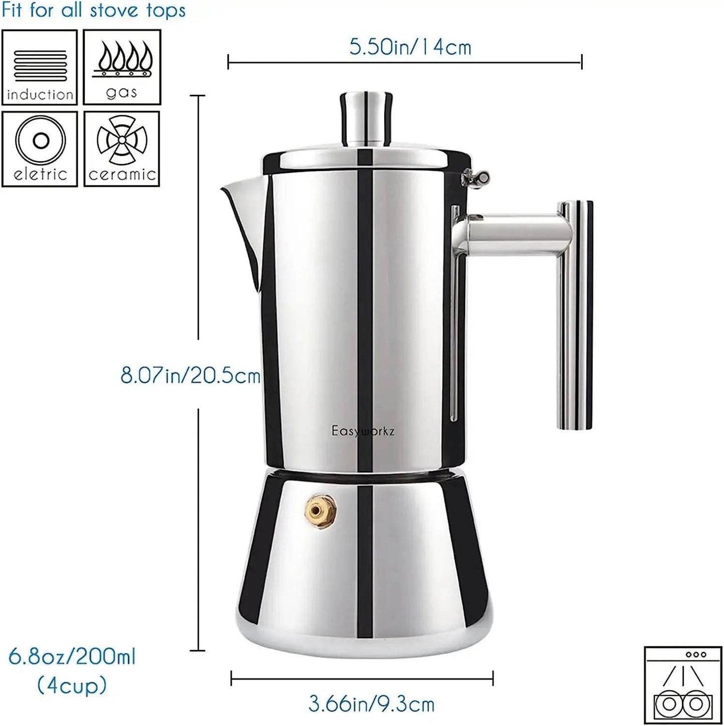 Stovetop Espresso Maker Stainless Steel Italian Coffee Machine Maker 4Cup 6.8 oz Induction Moka Pot - Loft&Timber