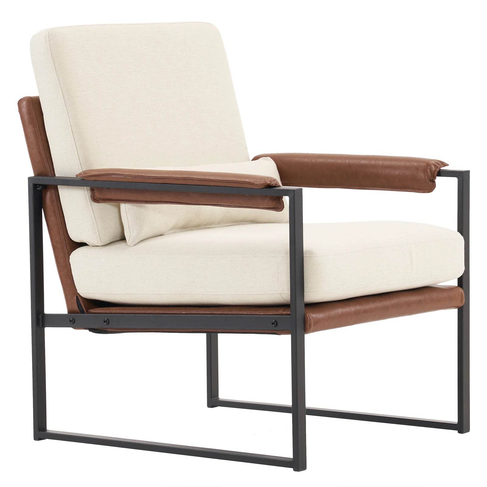 Single Iron Frame Chair Soft Cover Beige Brown Honeycomb Leather Armrest Frame - Loft&Timber