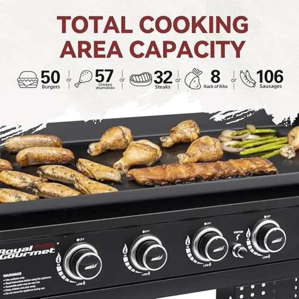 6-Burner Gas Griddle with Fold Side Tables Ceramic-coated Top & Double-Layer Shelves XL Cooking Surface & Upgraded Storage Cart - Loft&Timber