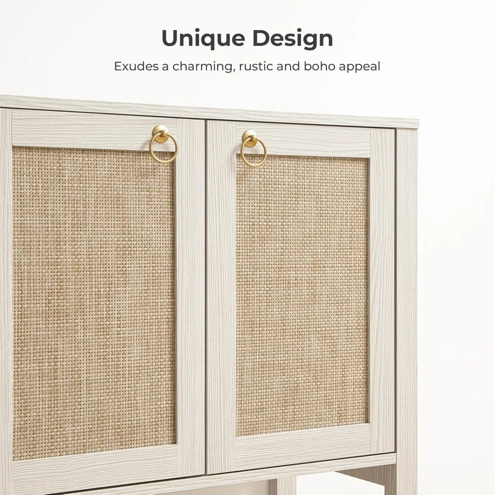 55" 4 Door Rattan Sideboard Buffet Cabinet with Open Storage - Loft&Timber