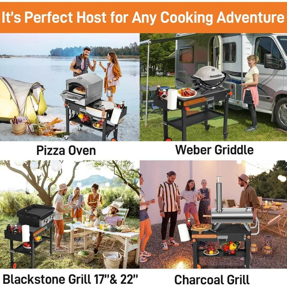 Portable Grilling Station with Wheels, Blackstone Griddle Support for 17 & 22, Collapsible Grilling Table for Weber, Outdoor Woo - Loft&Timber