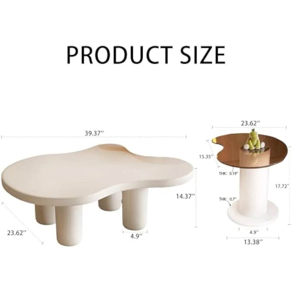 Modern 2-in-1 Irregular Cloud Coffee Table Set with Nesting Glass End Table - Loft&Timber