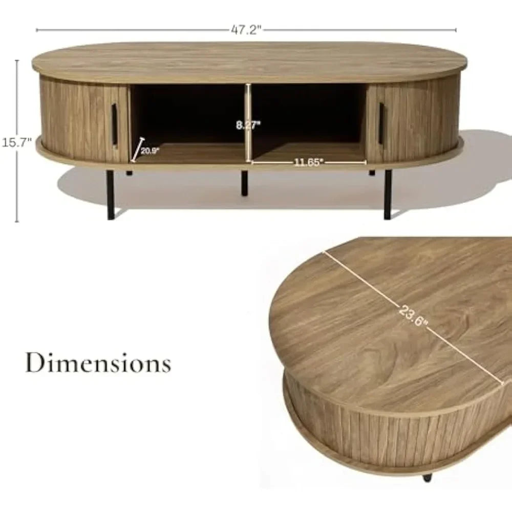47" Mid Century Modern Coffee Tables with Slatted Door - Loft&Timber