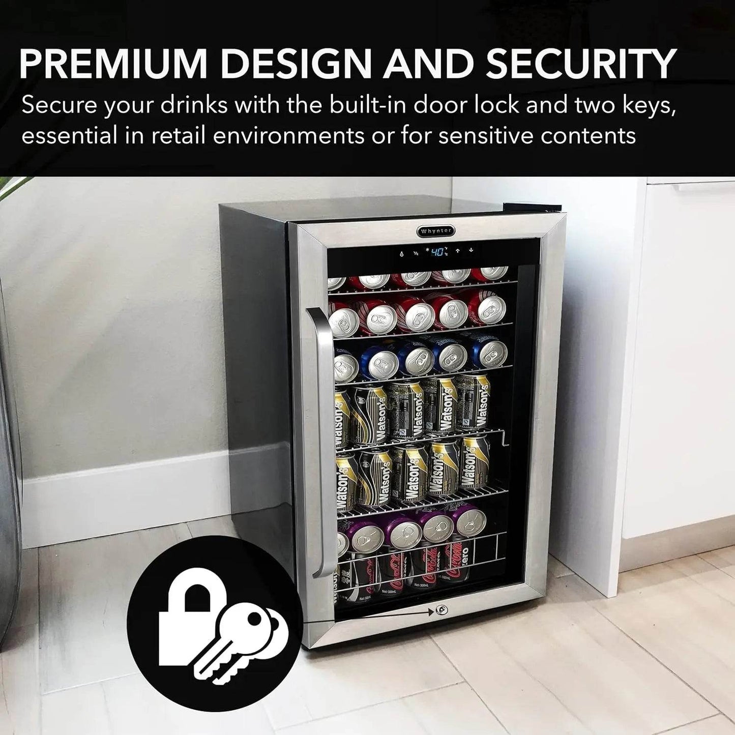Customizable Beverage Refrigerator with Double-Layer Glass Door, 136-Can Drink Mini Fridge with Lock & Digital Control