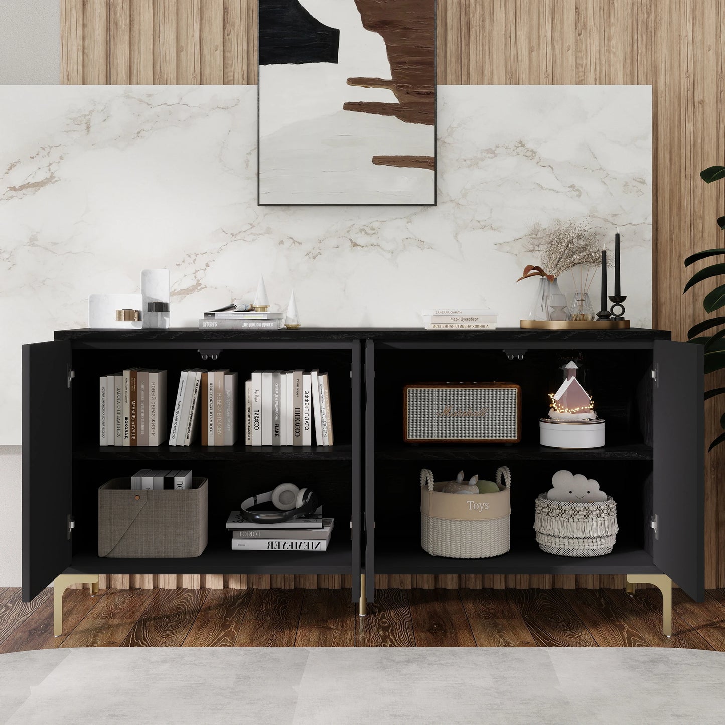 59" Creative carved 4-door Sideboard - Loft&Timber