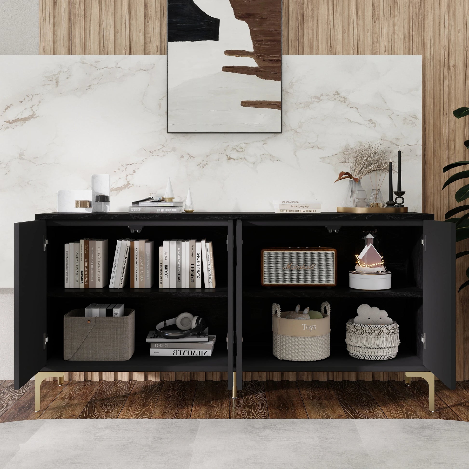 59" Creative carved 4-door Sideboard - Loft&Timber
