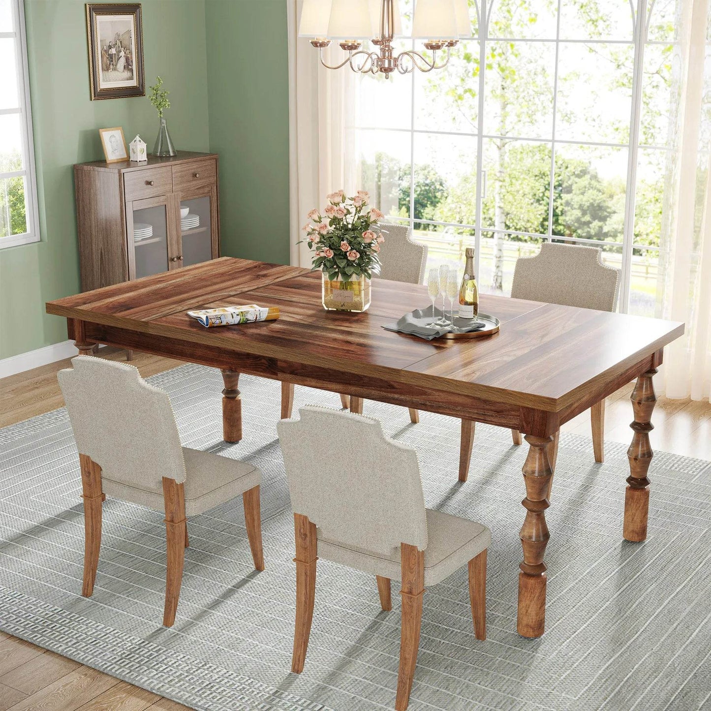 Tribesigns 62” Wood Patio Table for 4-6 People - Loft&Timber