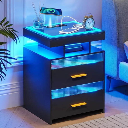 RGB LED Night Stand with Wireless Charging Station - Loft&Timber