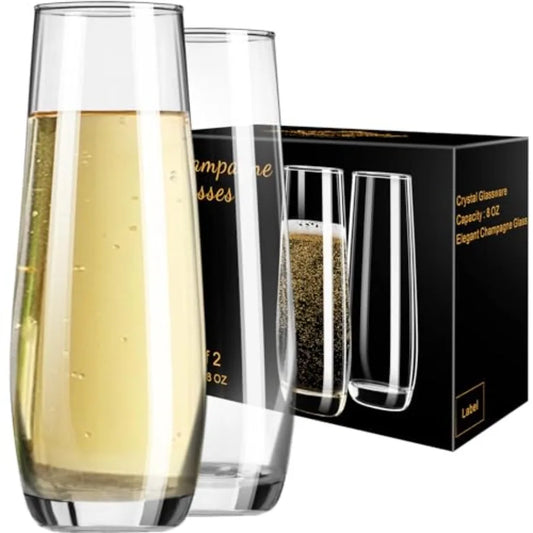 Stemless Champagne Flutes 8 oz Cocktail Glasses