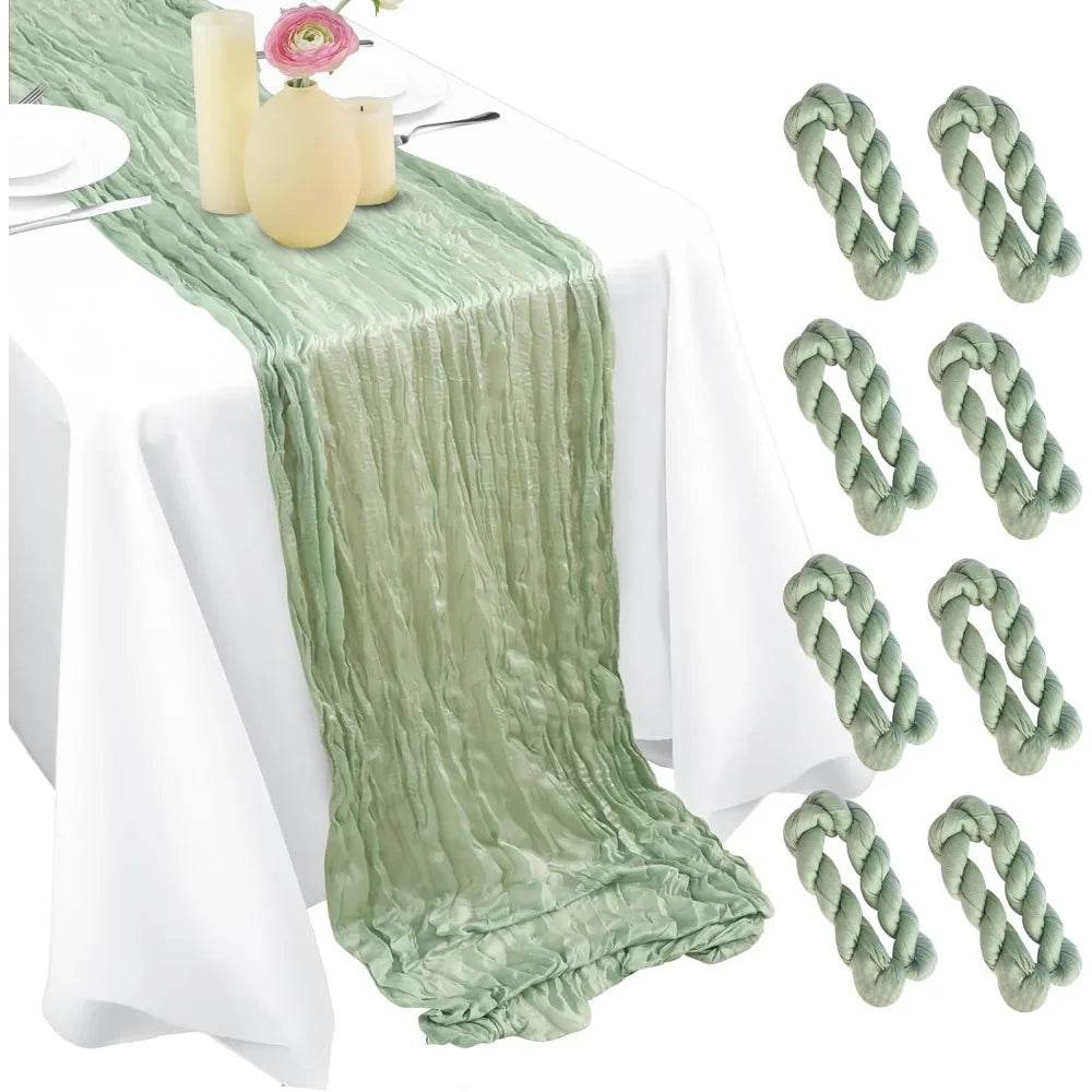 8 Pack Sage Green Cheesecloth Table Runners - Loft&Timber