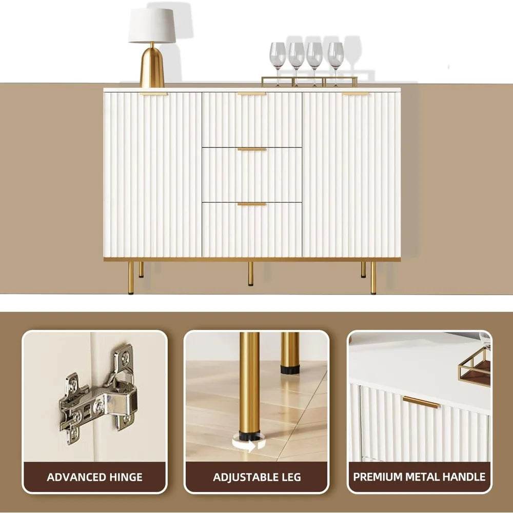 Fluted Sideboard Cabinet, 2 Door & 3 Drawer Design - Loft&Timber